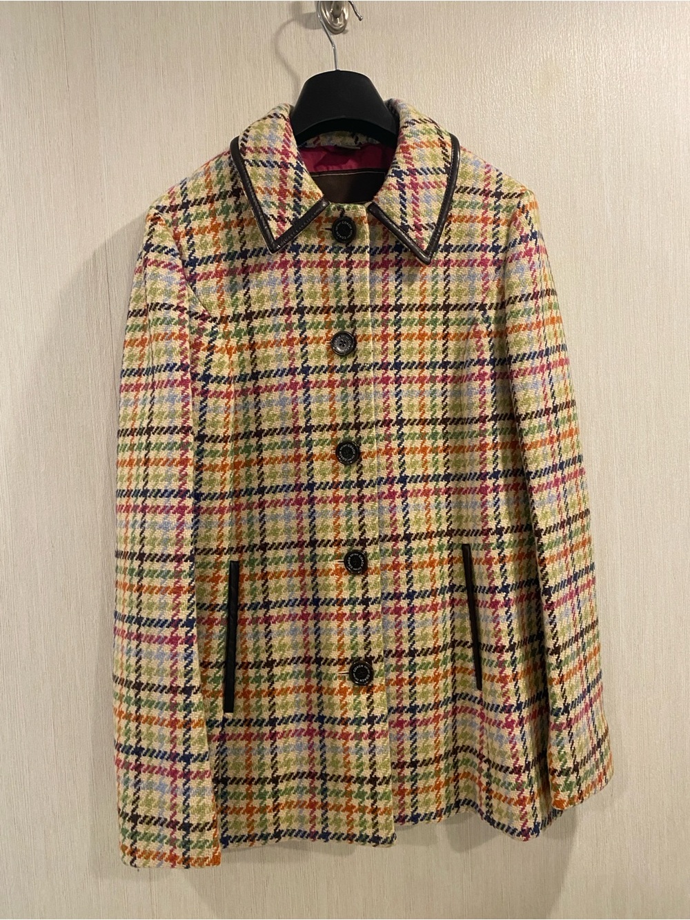 Coach Multicolor Houndstooth Wool Pea Coat S